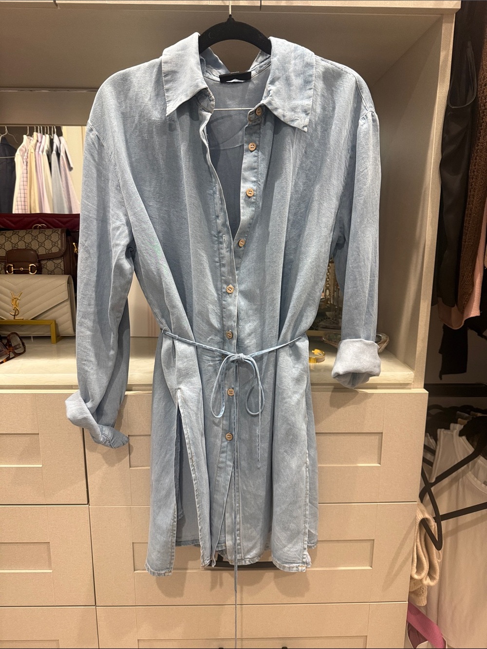 Vici Light Blue Denim Mini Shirt Dress
